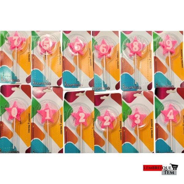 Vela de Aniversário (ESTRELA COM NUMERO) – ROSA