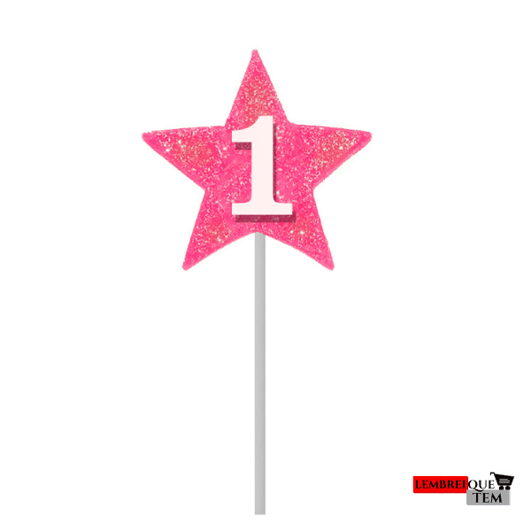 Vela de Aniversário (ESTRELA COM NUMERO) – ROSA