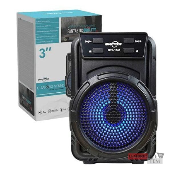 Mini alto-falante Bluetooth de 3 polegadas, luz LED portátil Gts-1346 cor preta