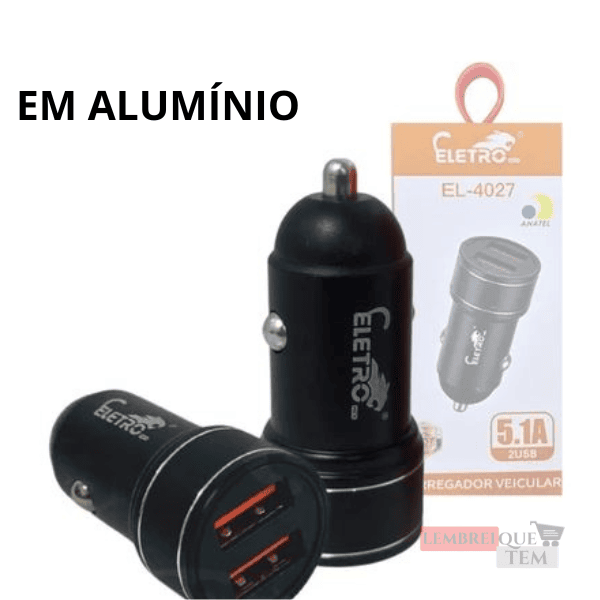 Carregador Veicular 12v com 02 Portas USB 5.1A Eletromex – carregador veicular em Alumínio