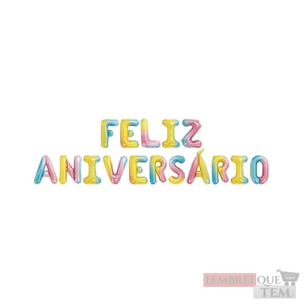 Balão Metalizado Feliz Aniversario -Arco Iris 40cm