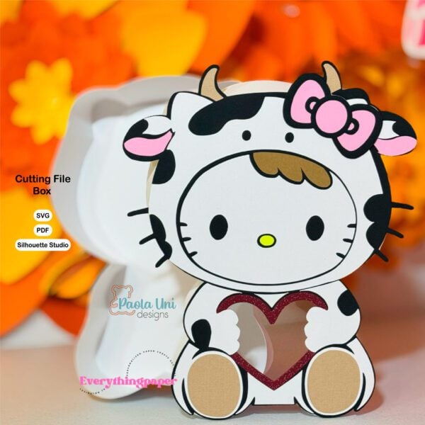 Archivo para cortar y armar caja en forma de vaca svg cricut, studio, pdf