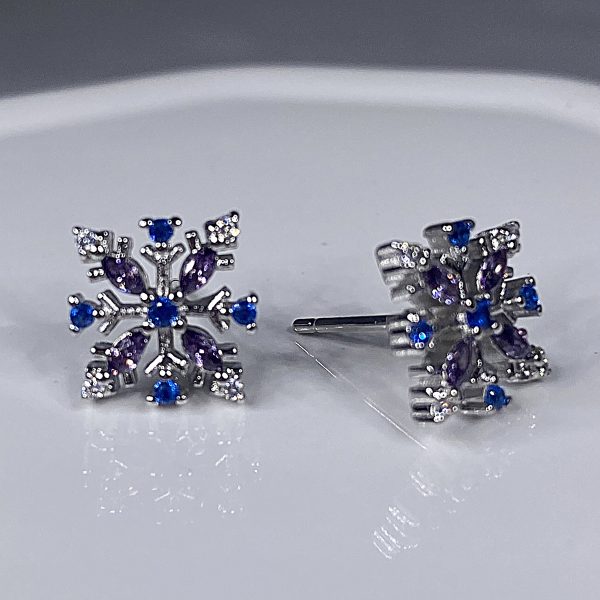 sterling silver white blue purple crystal snowflakes