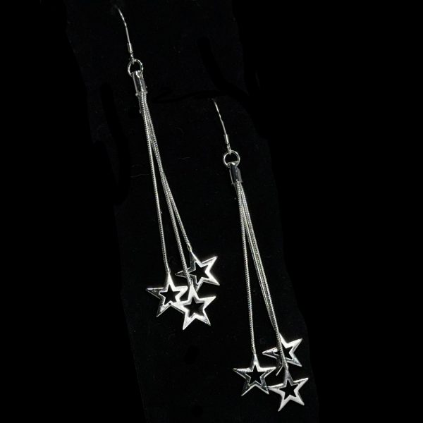 sterling silver long star dangle earrings