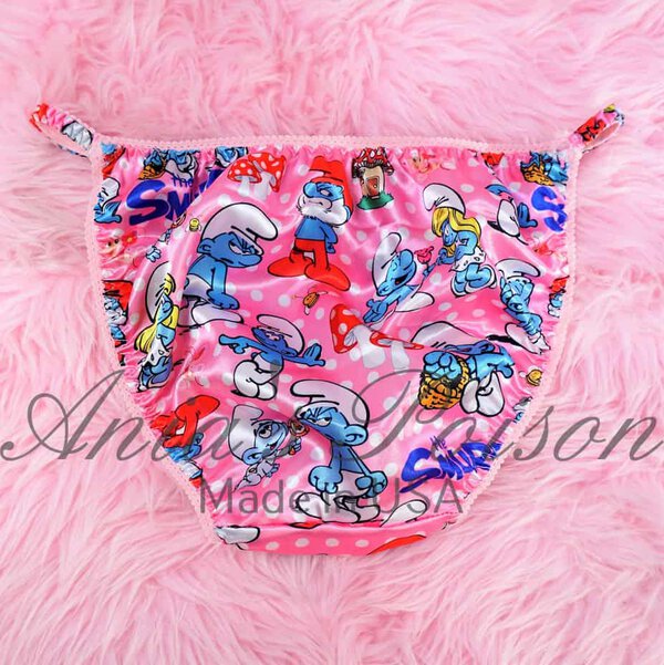 Ania's Sissy women's string Bikini Pink Polka Dot Smurfies Duchess Cut shiny panties sz 6 - Image 4