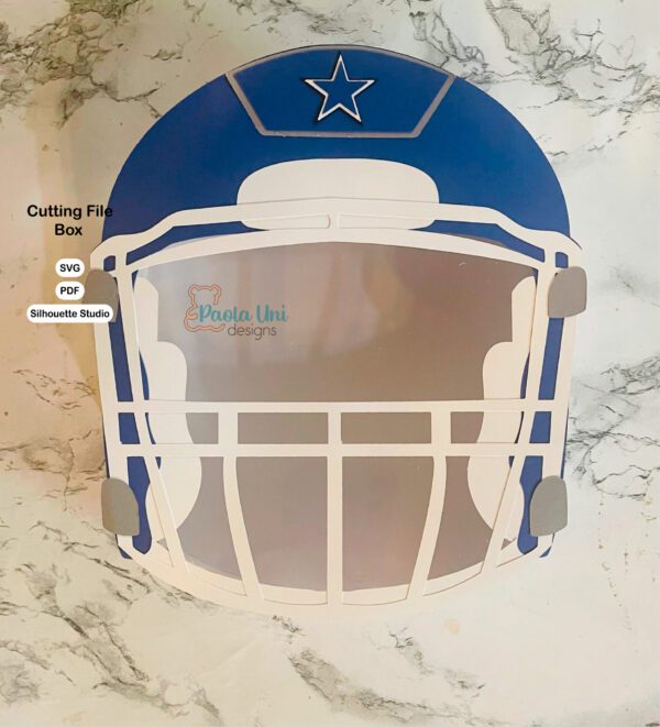 Archivo para recortar y armar caja en forma de casco de futbol Americano