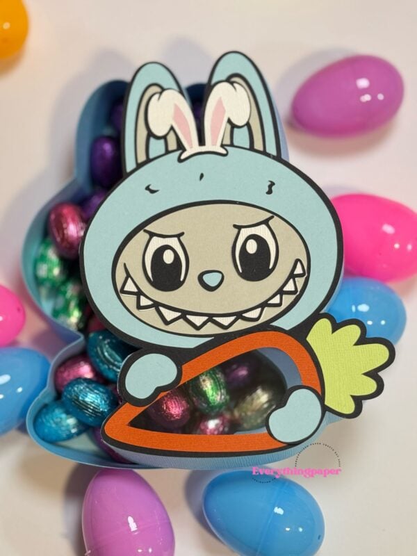 Archivo digital para recortar y armar caja en forma de Labubu pascua