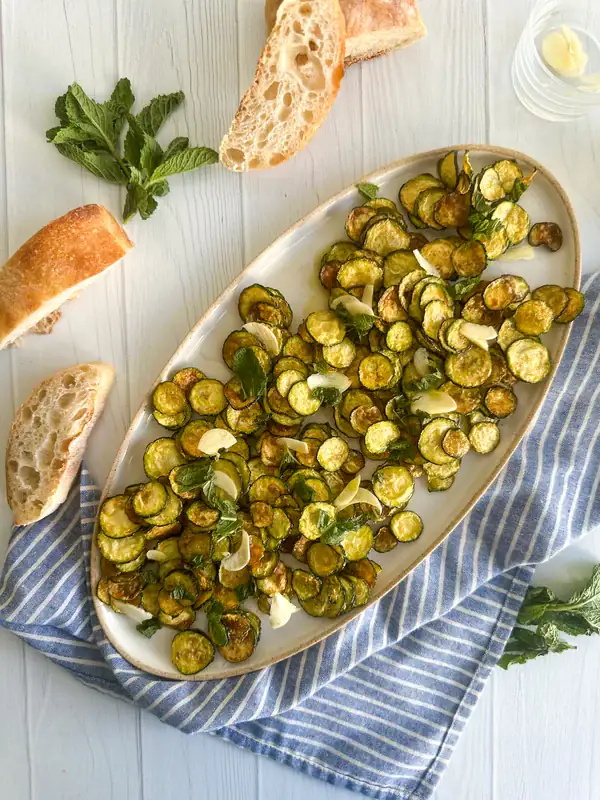 Zucchini alla Scapece with mint, vinegar and garlic