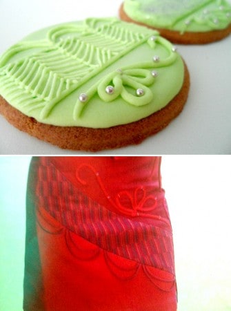 Ribbon dress pattern on cookies Cookies with Green Glaze