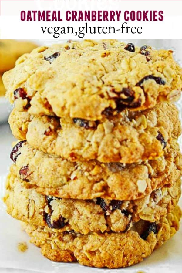 Gluten-Free Vegan Oatmeal Cranberry Cookies