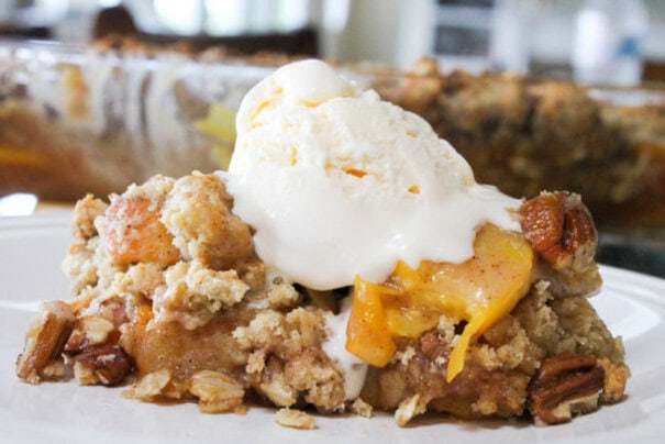 Gluten Free Peach Pecan Cobbler