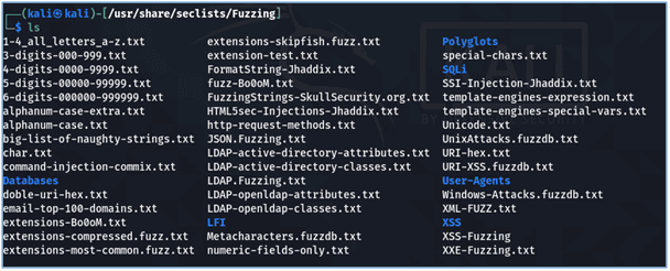 Wordlists in fuzzing module of Seclists