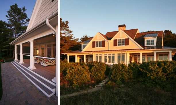 large front porch with motorized retractable screens in a ranch style home