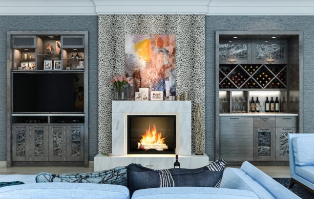 eclectic style fireplace featuring a bar and entertainment area as wall unit