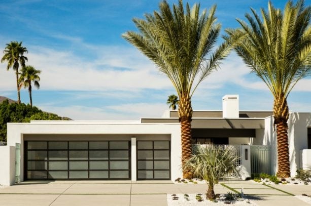 frosted glass panels garage door in mid-century design