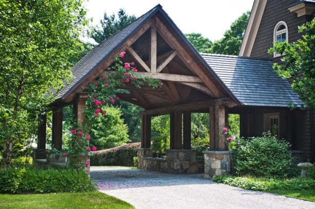 large elegant attached post and beam carport