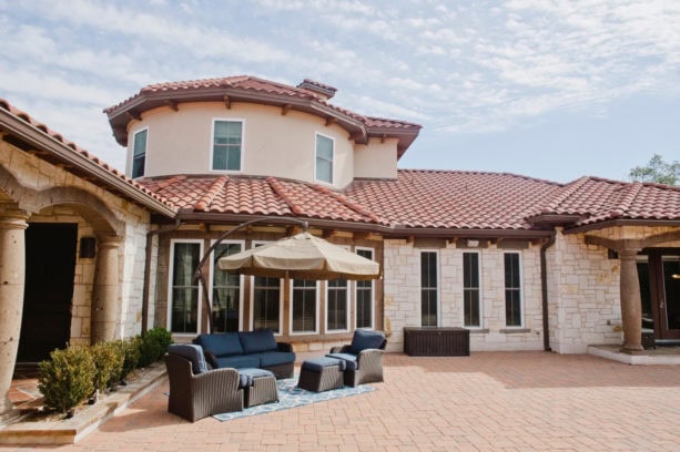 brick spanish paver courtyard in a hacienda style home