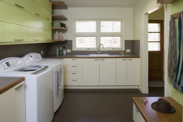 cork and rubber composite tile laundry room floor for a non-slippery surface