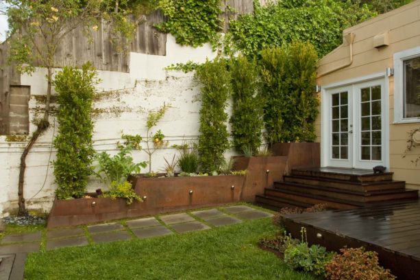 combining two wood tones to cover concrete steps