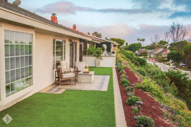 small backyard traditional concrete patio in front of the master bedroom