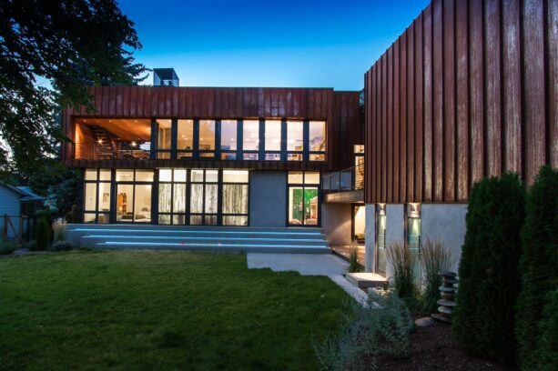 vertical standing seam corten steel in a rust finish