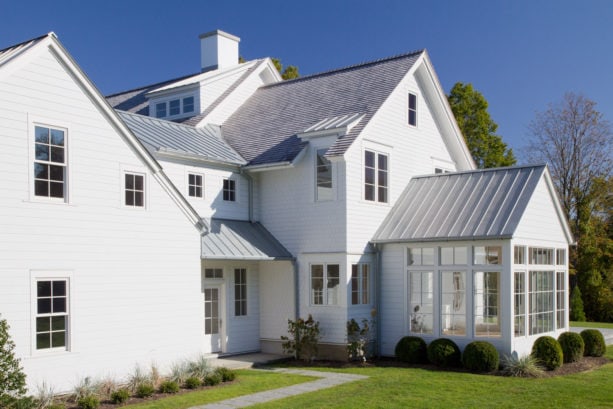 vinyl siding gable roof in a traditional ranch style residential building