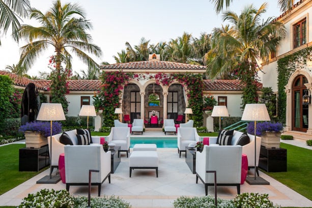 bright and colorful courtyard in an elegant spanish style home