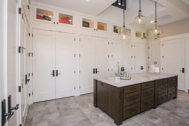 three hanging light-seeded glass pendant lighting for a stunning walk-in closet