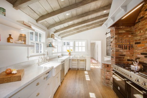 light tone wood panels in a slanted ceiling