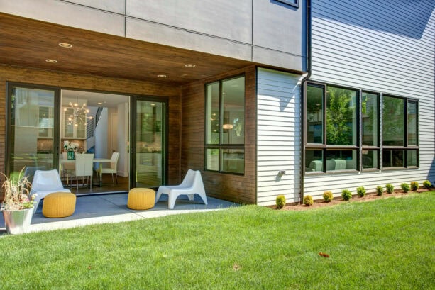 ultra stylish small back porch with a roof extension