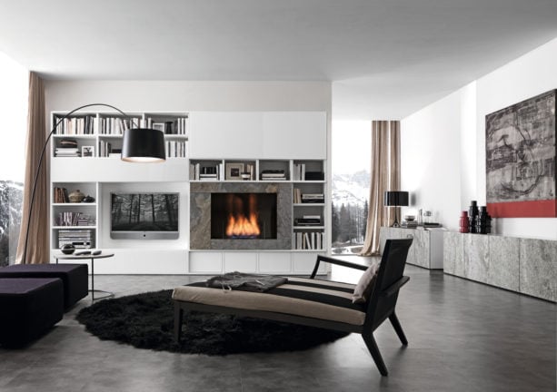 wall media unit with bio alcohol burning fireplace