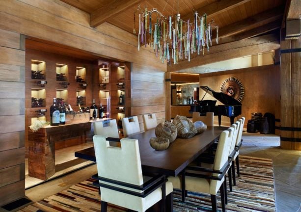 rustic dining room with refined wood bar and no seating