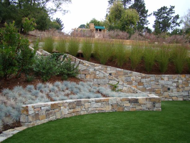 terraced style retaining wall ideas in a hillside steep slopes