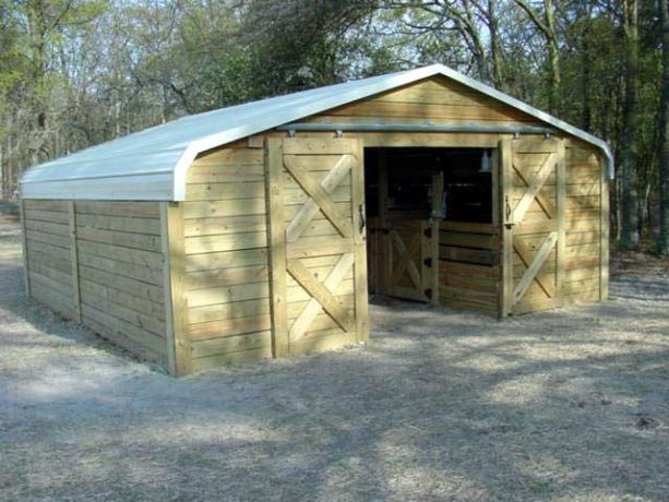 enclosing a metal exterior carport with wood siding and a double sliding barn door