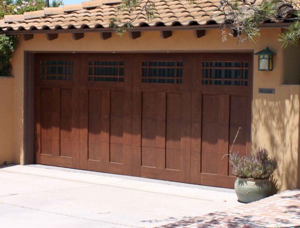 wood recessed panel two-car garage door