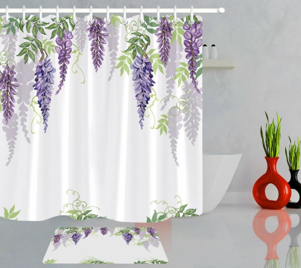 spring-themed flowers and leaves shower curtain