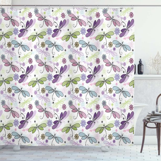 Ambesonne Dragonfly flower shower curtain