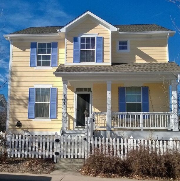 blue shutter color that goes with a yellow house