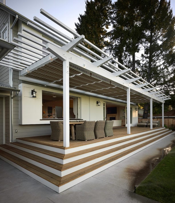 covering poured concrete steps with white painted and natural wood