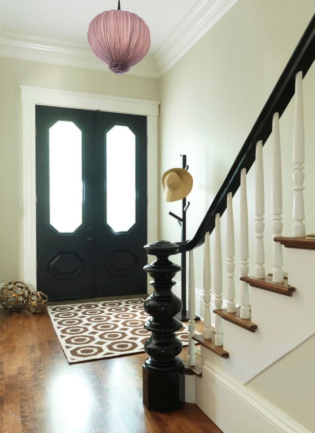 minimalist small entryway foyer with flaming birch flooring