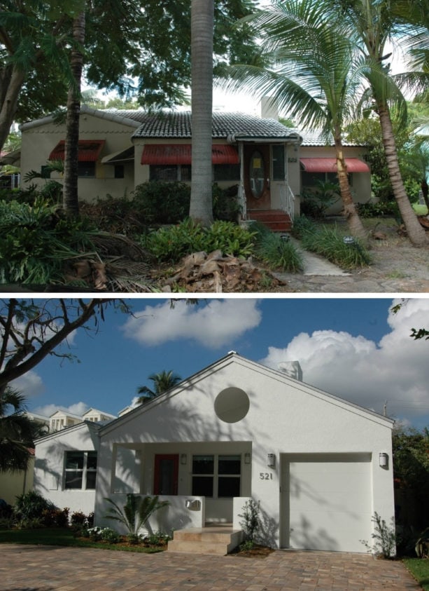 before and after remodel : modern front porch in a retro ranch style home