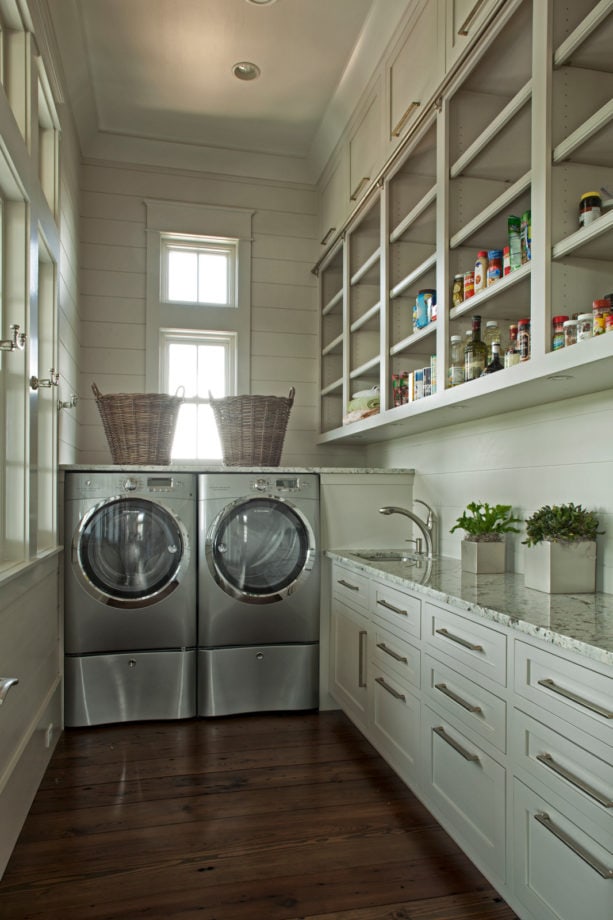 elegant hardwood laundry room floor tile for a clean look