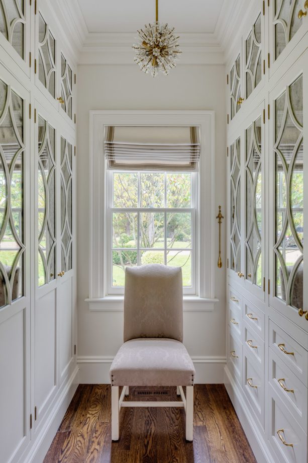 spark ball pendant lighting fixture in a farmhouse walk-in closet