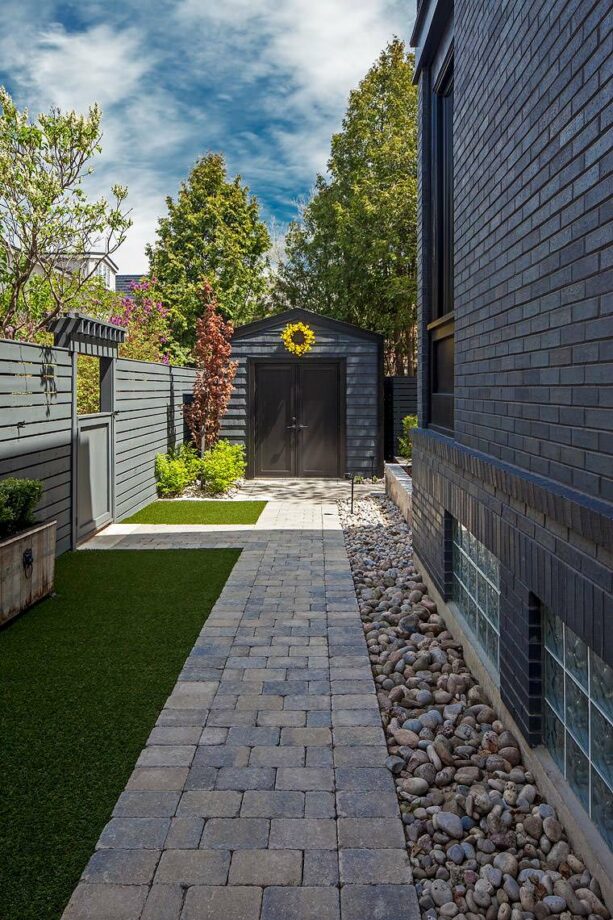 sunflower decoration as a focal point in a side yard landscaping