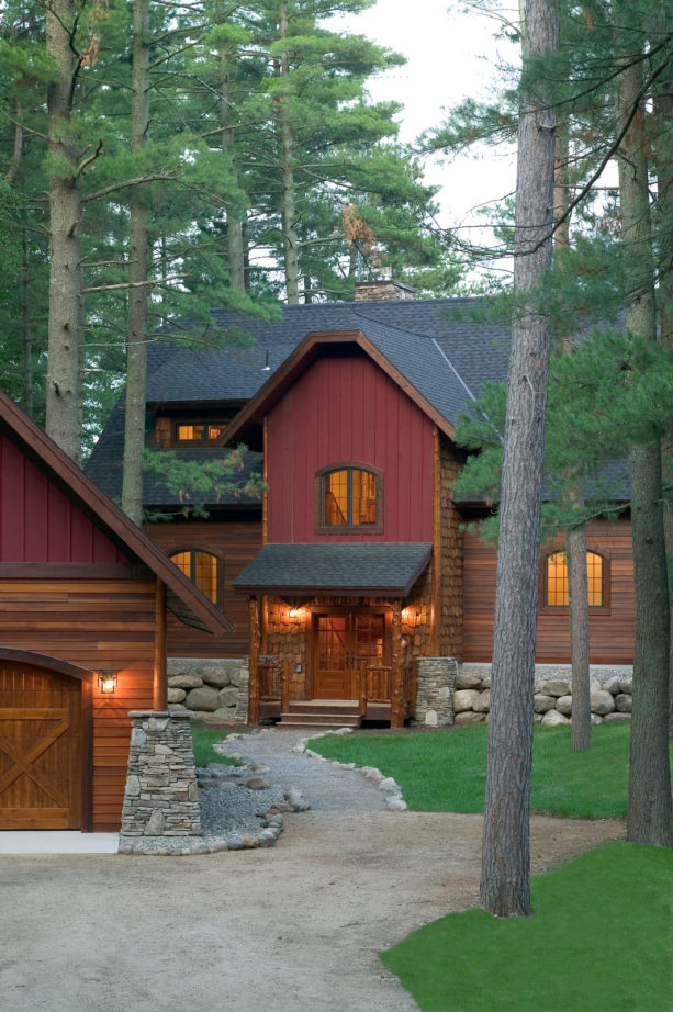 large cabin with behr red pepper paint color exterior