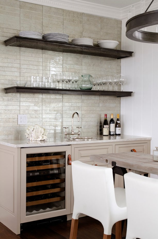 beach style home bar and dining room