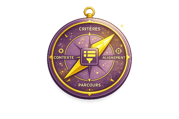 Illustration boussole recrutement avec critères, contexte, parcours et alignement dans un ATS