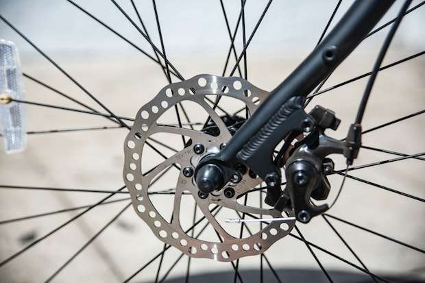 Side view of the rotor on a disc braking system on a bike