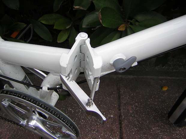 closeup of a folding bike hinge