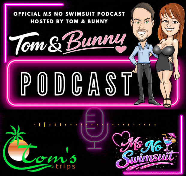 Tom and Bunny Podcast featuring Ms No Swimsuit contestants and sponsors from Hedonism II Jamaica